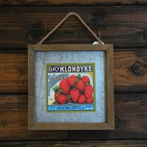Rustic Farmhouse Fancy Klondyke Strawberry Framed Art - Wood Metal  Art